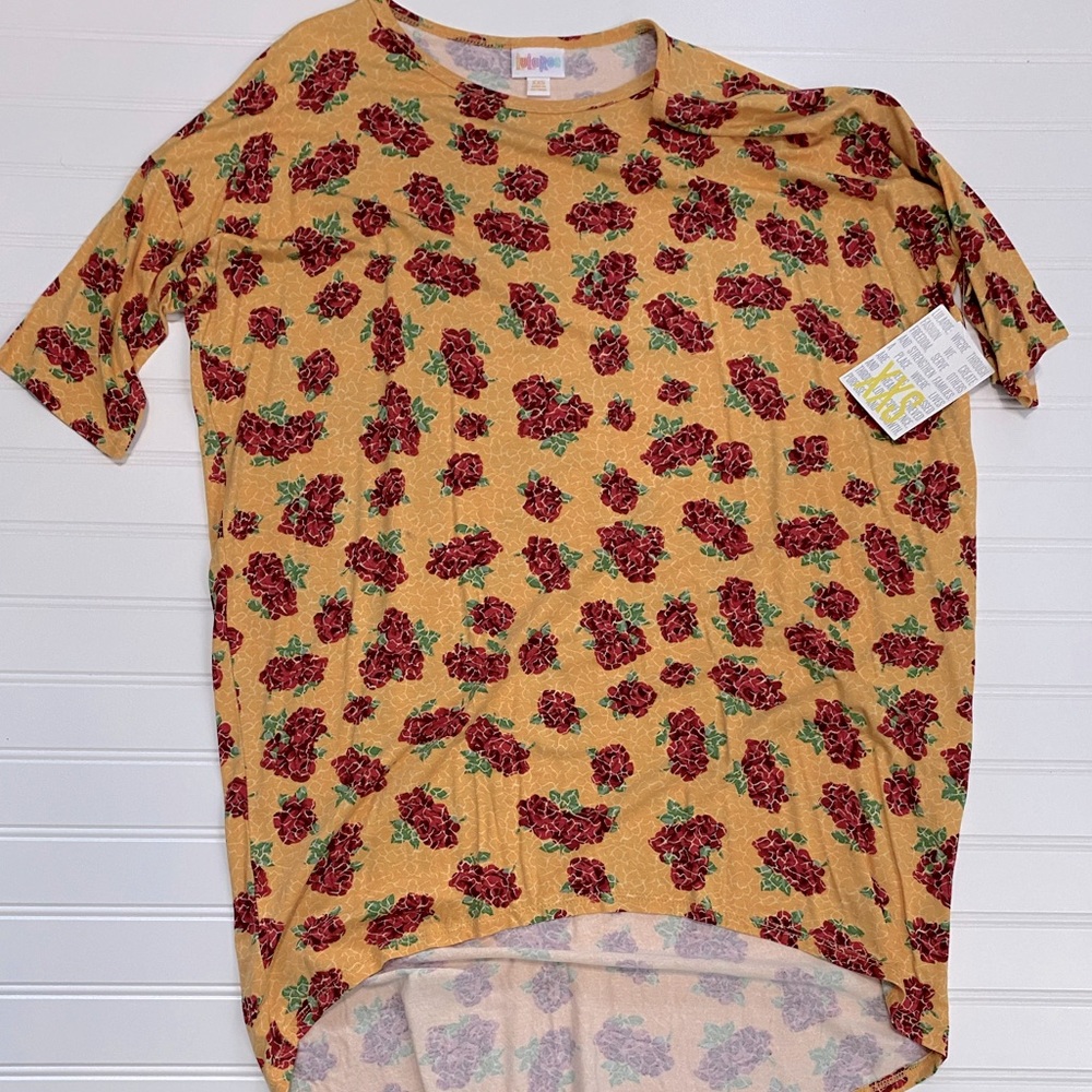 New with Tags XXS Fits like a S. High Low Shirt LuLaRoe Irma. Roses